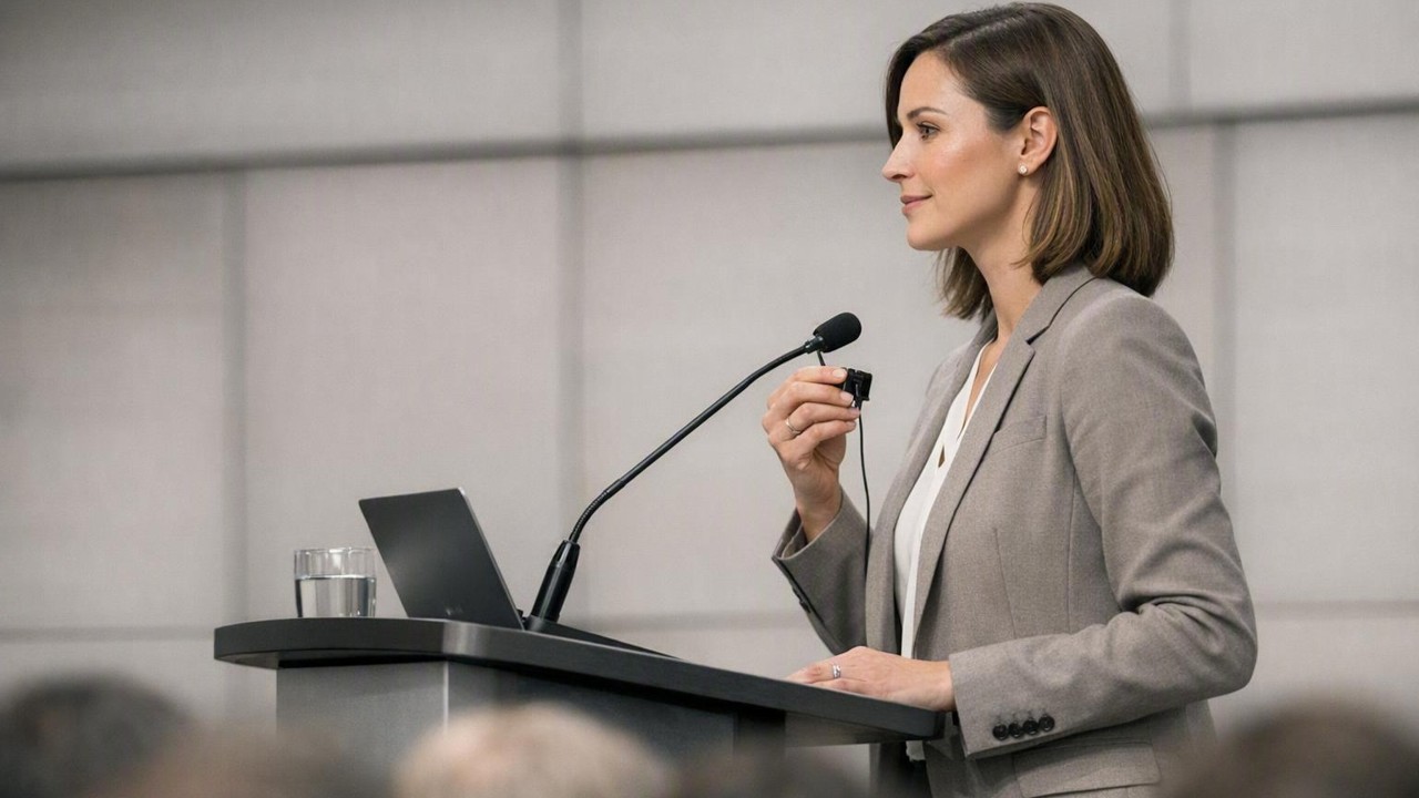 Lacey Epstein presenting at a podium